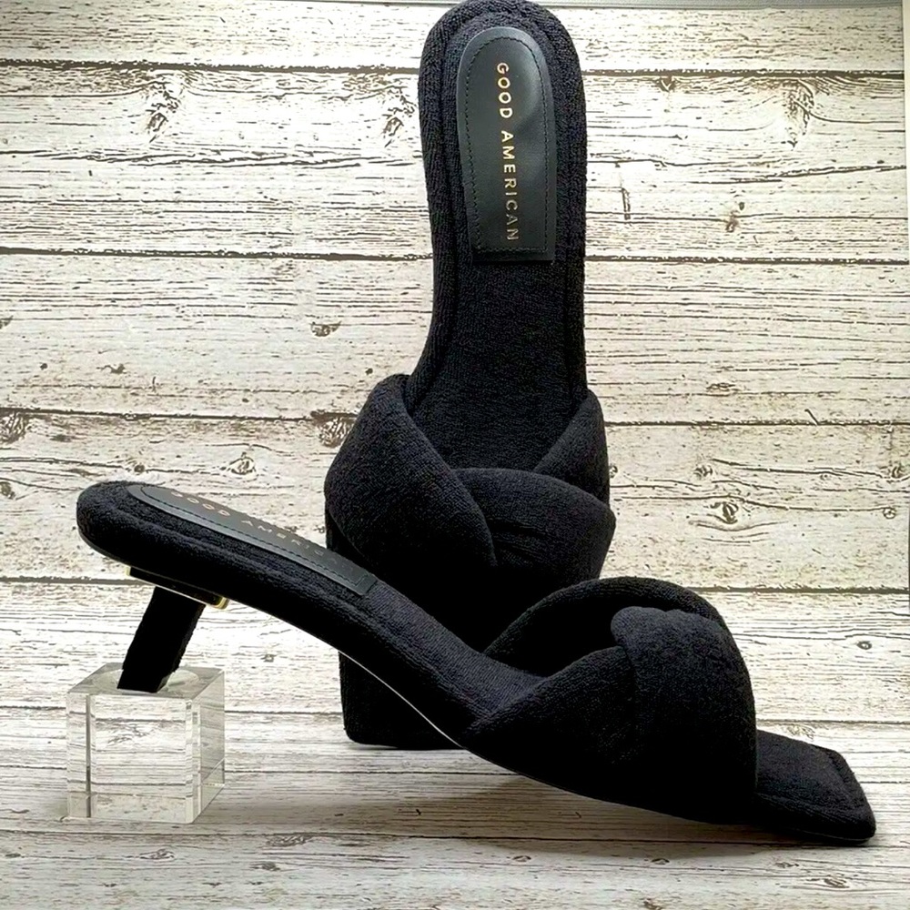 🖤 Good American Women's Terry
Kickstand Low Heel Slide Sandals in black Sz 9